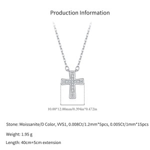 925 Sterling Silver Pave Moissanite Cross Pendant Necklace 110300036