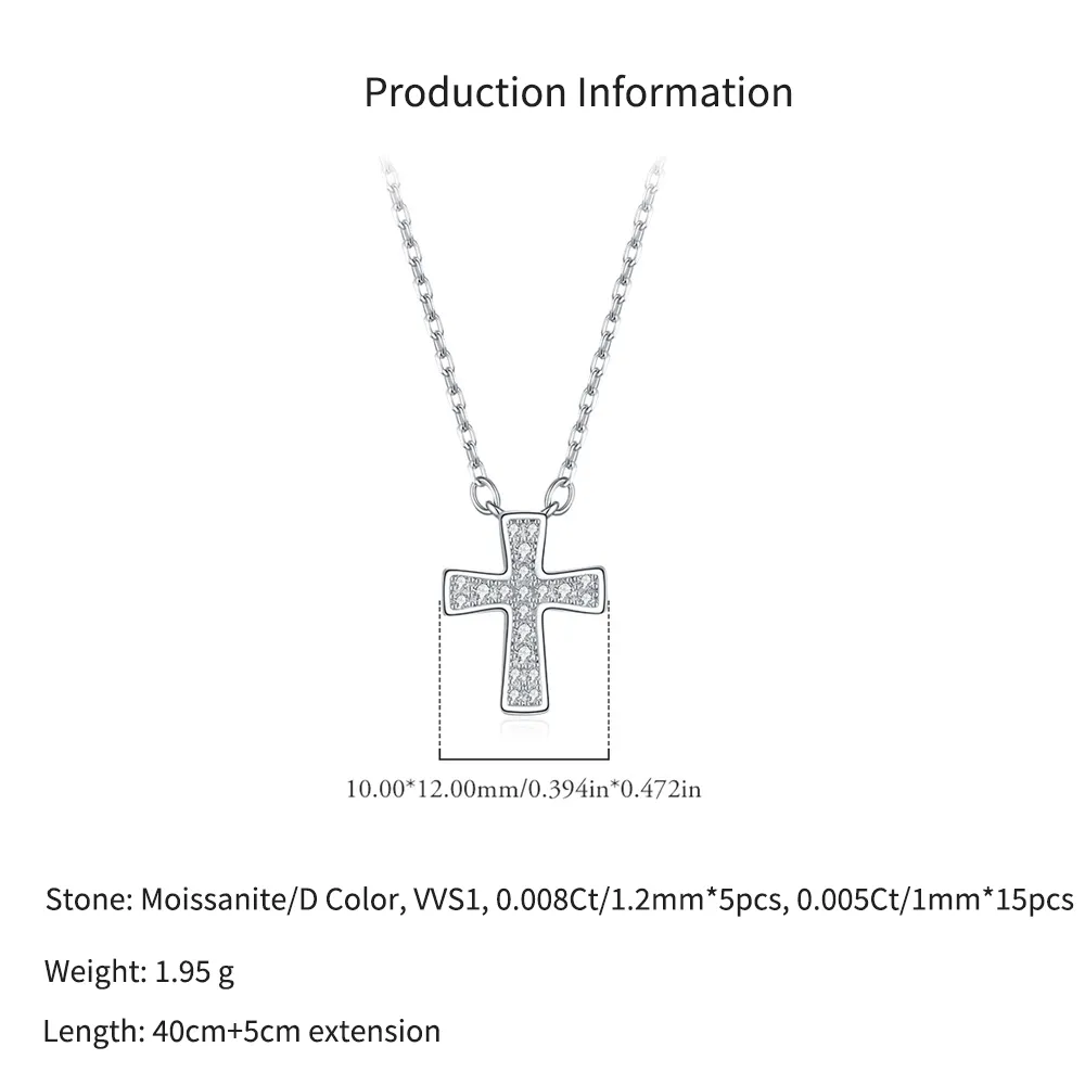 925 Sterling Silver Pave Moissanite Cross Pendant Necklace 110300036 - image2