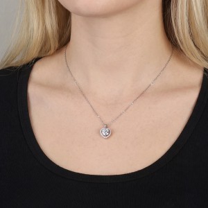 925 Sterling Silver Moissanite Heart Halo Necklace 110300037