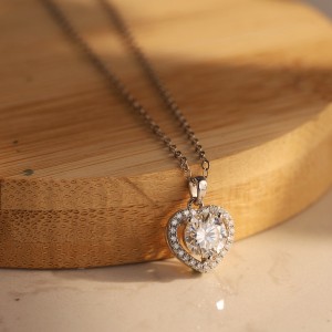 925 Sterling Silver Moissanite Heart Halo Necklace 110300037