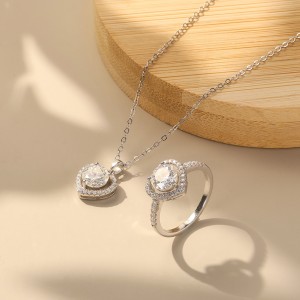 925 Sterling Silver Moissanite Heart Halo Necklace 110300037
