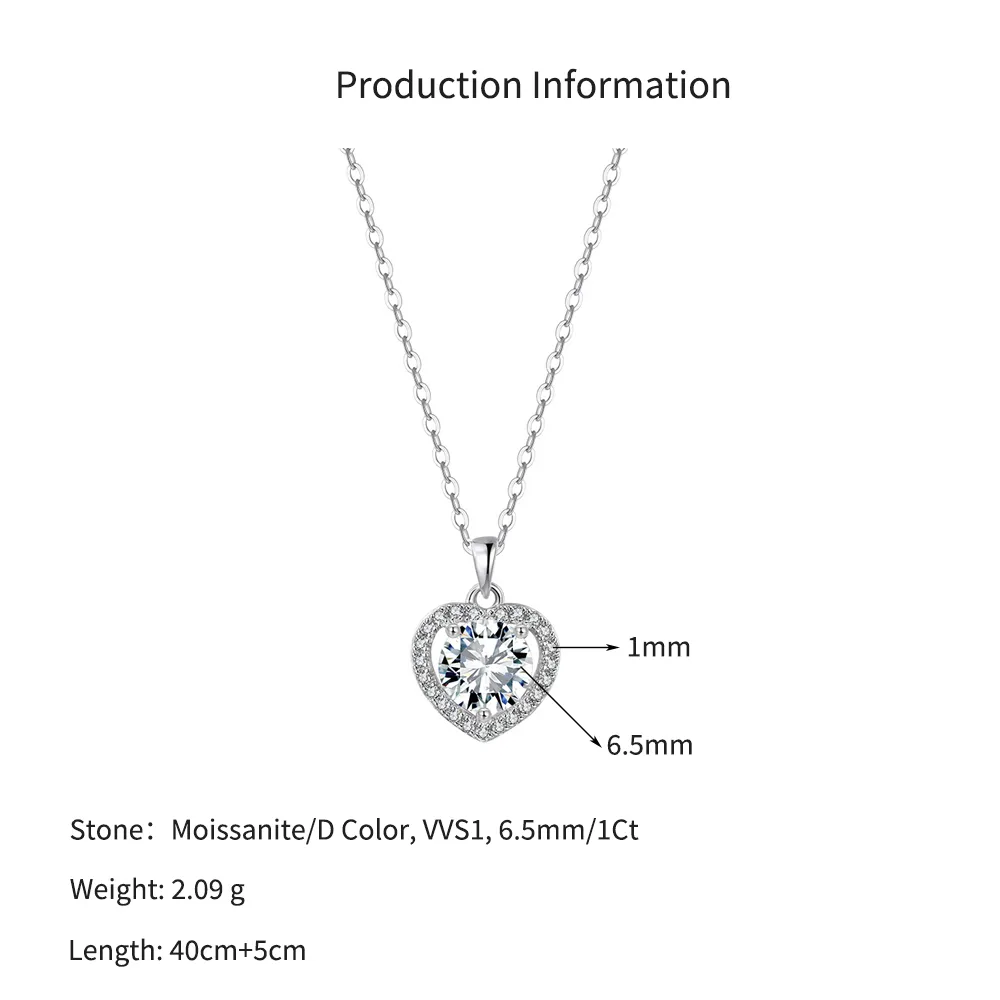 925 Sterling Silver Moissanite Heart Halo Necklace 110300037 - image2