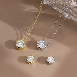 925 Sterling Silver Bezel Set 1Ct 2Ct Moissanite Necklace 110300038