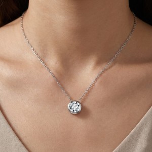 925 Sterling Silver Bezel Set 1Ct 2Ct Moissanite Necklace 110300038