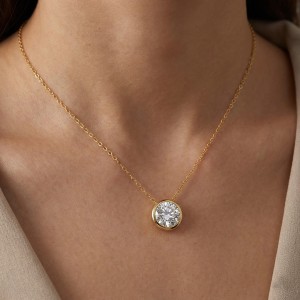 925 Sterling Silver Bezel Set 1Ct 2Ct Moissanite Necklace 110300038