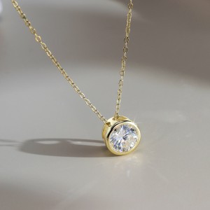925 Sterling Silver Bezel Set 1Ct 2Ct Moissanite Necklace 110300038