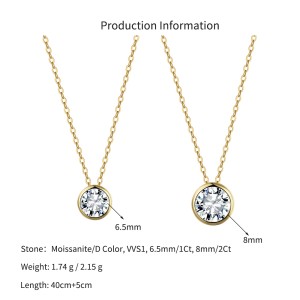 925 Sterling Silver Bezel Set 1Ct 2Ct Moissanite Necklace 110300038