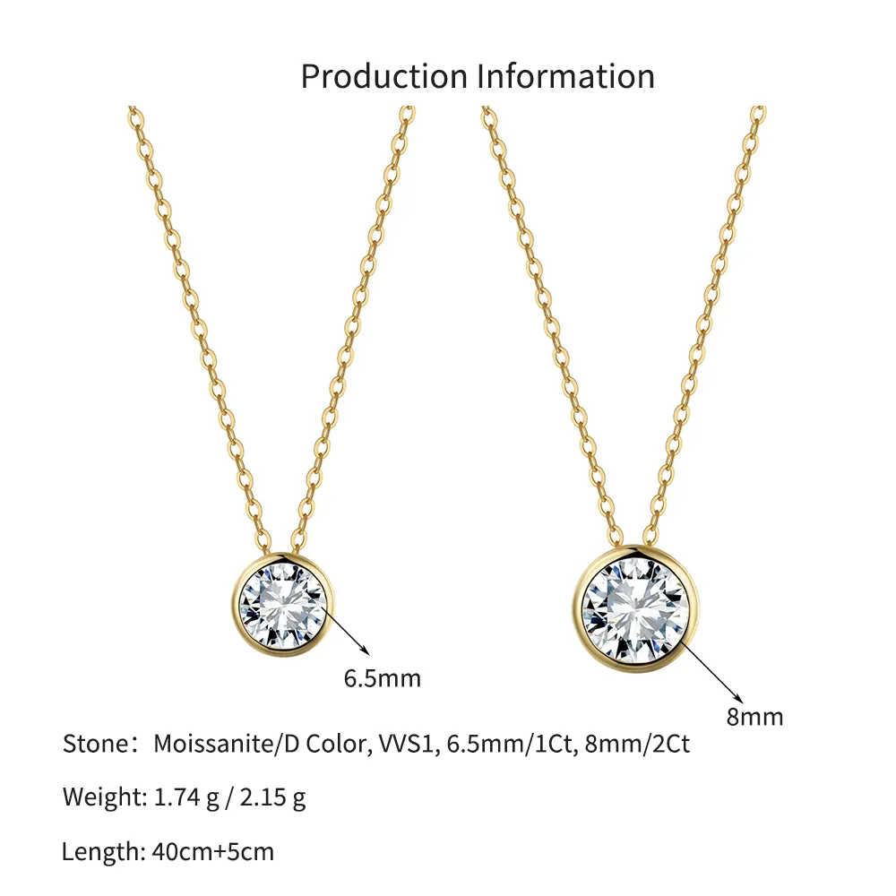 925 Sterling Silver Bezel Set 1Ct 2Ct Moissanite Necklace 110300038 - image2