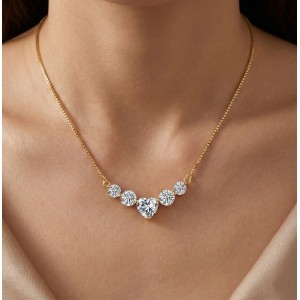 925 Sterling Silver Moissanite Heart Smile Necklace 110300039