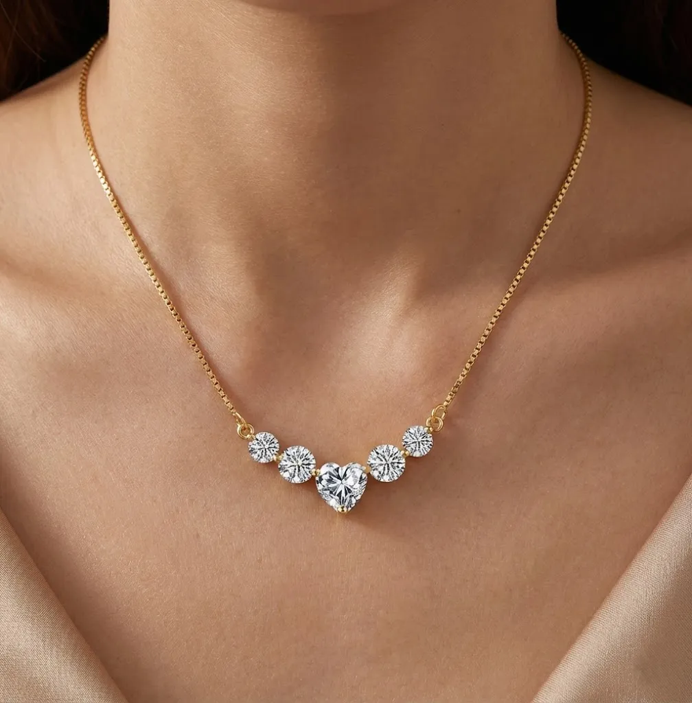 925 Sterling Silver Moissanite Heart Smile Necklace 110300039 - image1