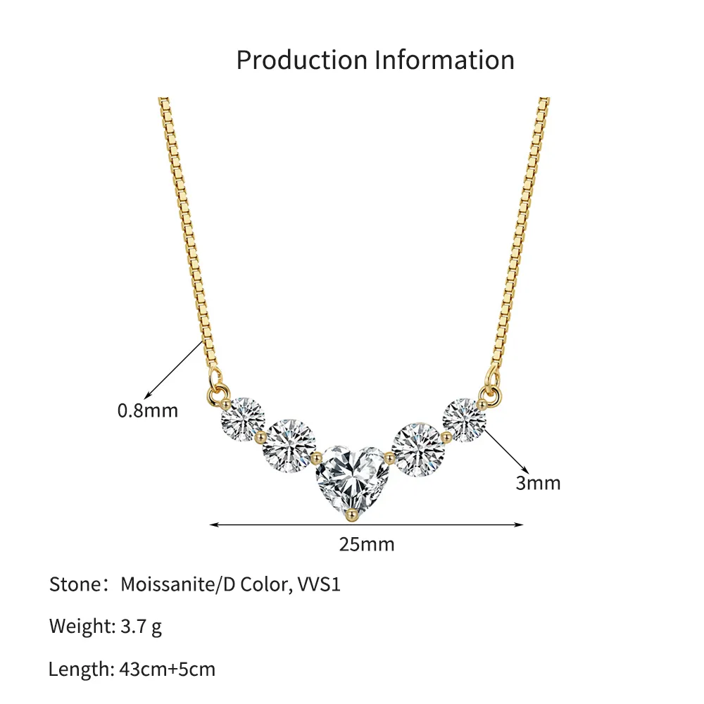 925 Sterling Silver Moissanite Heart Smile Necklace 110300039 - image3