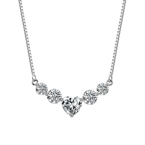 925 Sterling Silver Moissanite Heart Smile Necklace 110300039