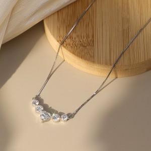 925 Sterling Silver Moissanite Heart Smile Necklace 110300039