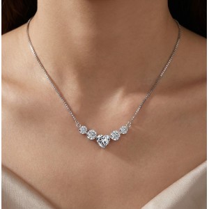 925 Sterling Silver Moissanite Heart Smile Necklace 110300039