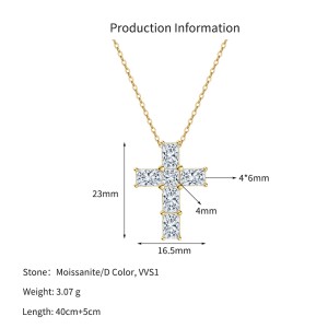 925 Sterling Silver Emerald Cut Moissanite Cross Necklace 110300040