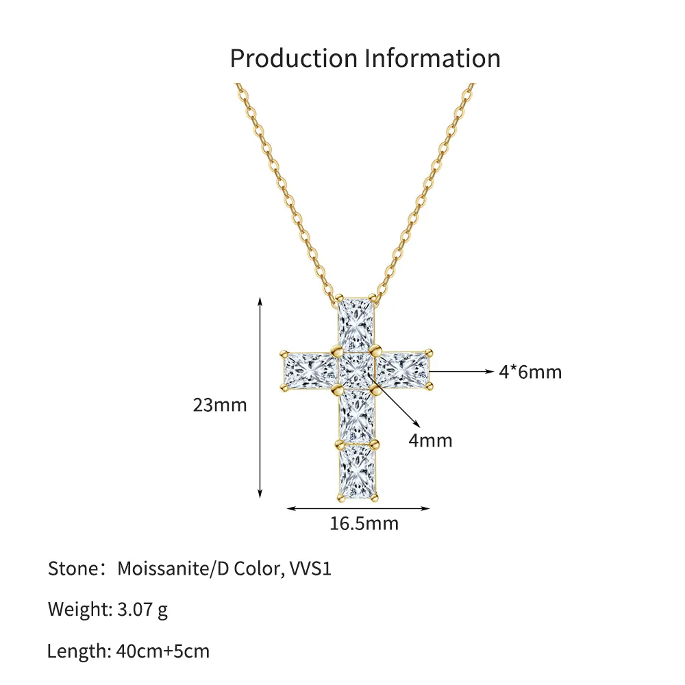 925 Sterling Silver Emerald Cut Moissanite Cross Necklace 110300040 - image4