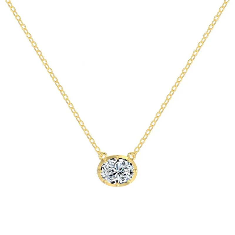 925 Sterling Silver Classic 8-Prong Oval Zirconia Moissanite Necklace 110300041