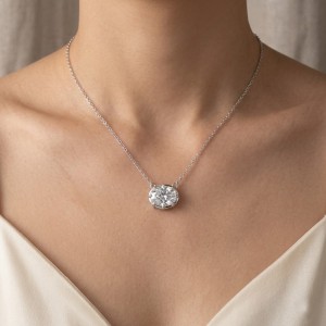 925 Sterling Silver Classic 8-Prong Oval Zirconia Moissanite Necklace 110300041