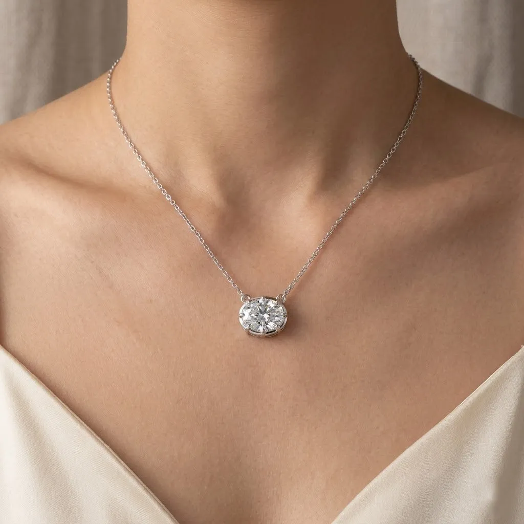 925 Sterling Silver Classic 8-Prong Oval Zirconia Moissanite Necklace 110300041 - image1