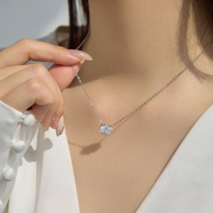 925 Sterling Silver Classic 8-Prong Oval Zirconia Moissanite Necklace 110300041