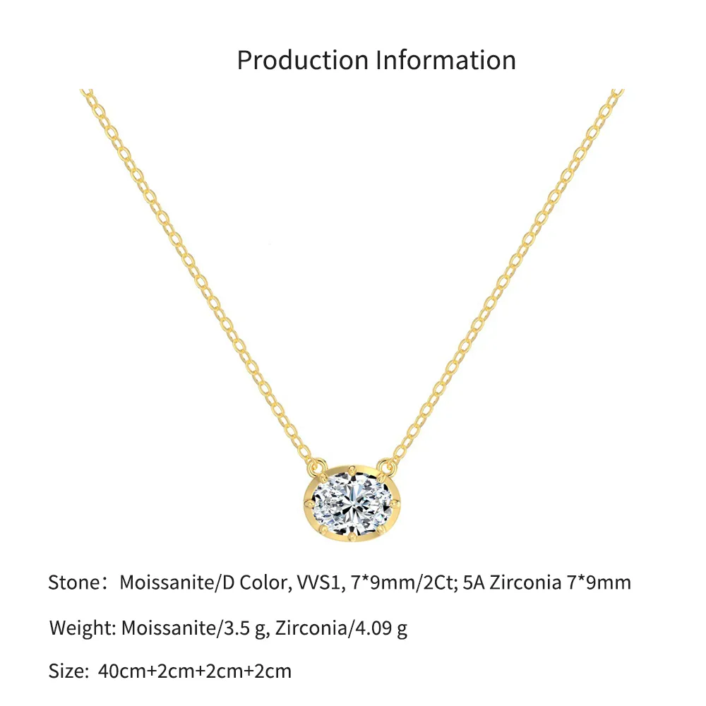 925 Sterling Silver Classic 8-Prong Oval Zirconia Moissanite Necklace 110300041 - image4
