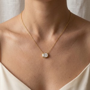 925 Sterling Silver Classic 8-Prong Oval Zirconia Moissanite Necklace 110300041