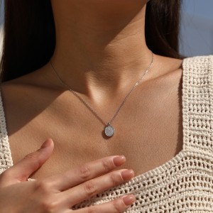Wholesale 925 Sterling Silver Moissanite Oval Pendant Necklace 110300042 Wholesale 925 Sterling Silver Moissanite Oval Pendant Necklace 110300042