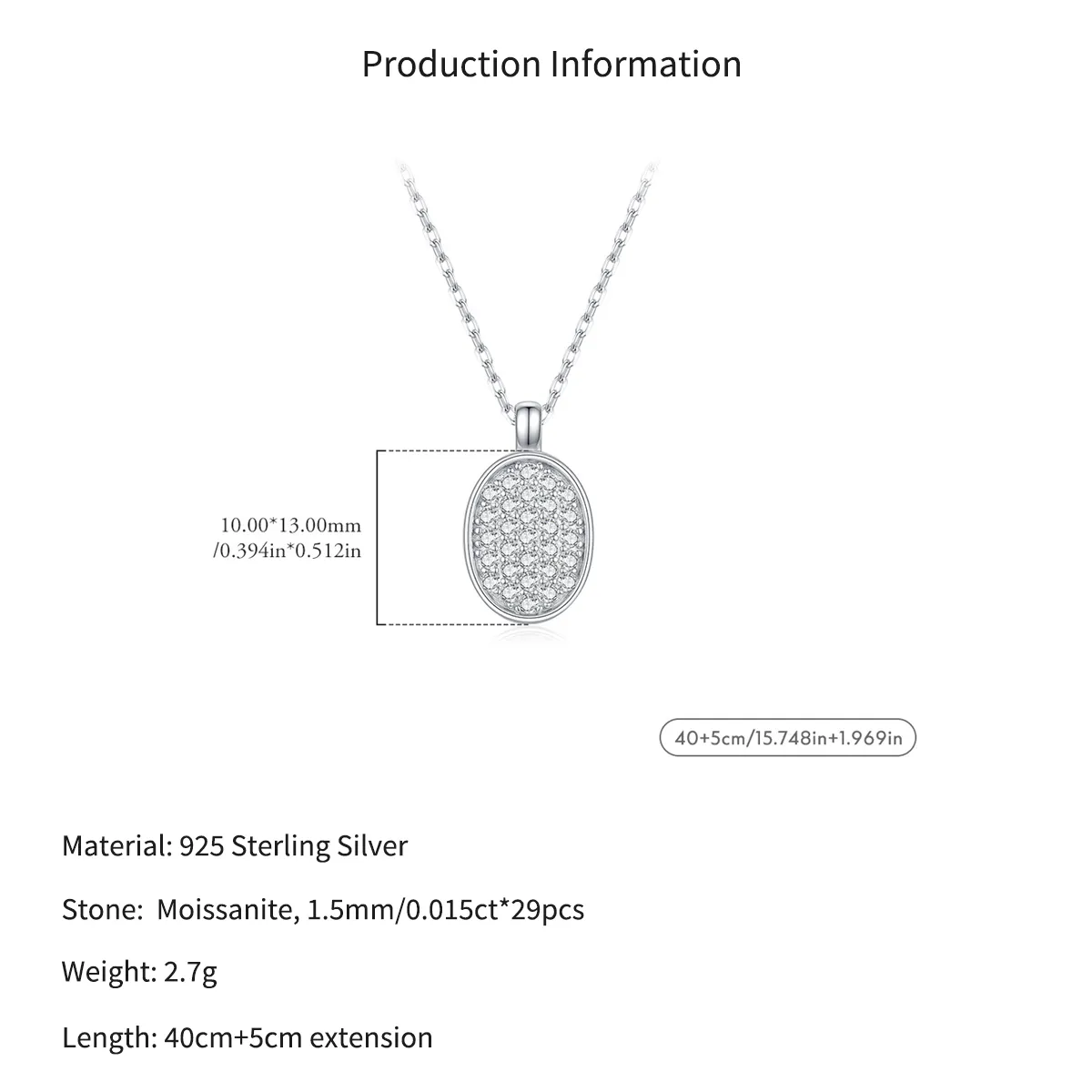 Wholesale 925 Sterling Silver Moissanite Oval Pendant Necklace 110300042 - image2