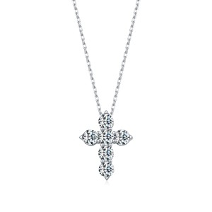 Wholesale 925 Sterling Silver Moissanite Cross Faith Necklace 110300043 Wholesale 925 Sterling Silver Moissanite Cross Faith Necklace 110300043