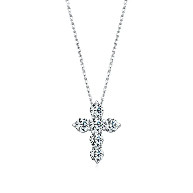 Wholesale 925 Sterling Silver Moissanite Cross Faith Necklace 110300043