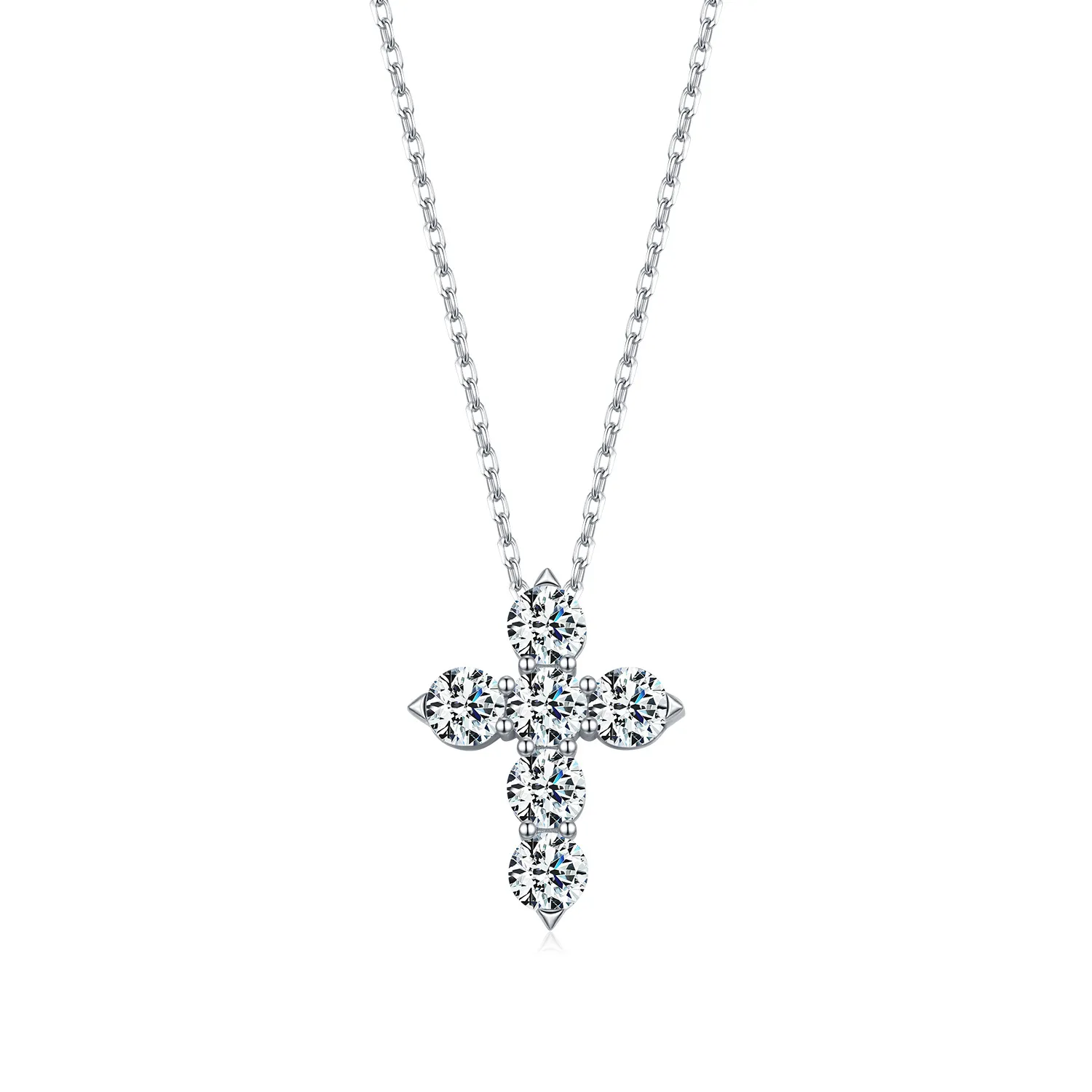 Wholesale 925 Sterling Silver Moissanite Cross Faith Necklace 110300043 Wholesale 925 Sterling Silver Moissanite Cross Faith Necklace 110300043