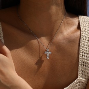Wholesale 925 Sterling Silver Moissanite Cross Faith Necklace 110300043 Wholesale 925 Sterling Silver Moissanite Cross Faith Necklace 110300043