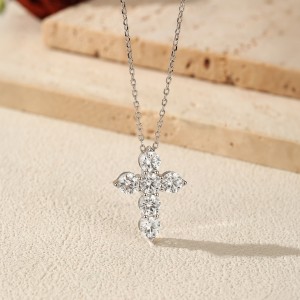 Wholesale 925 Sterling Silver Moissanite Cross Faith Necklace 110300043 Wholesale 925 Sterling Silver Moissanite Cross Faith Necklace 110300043