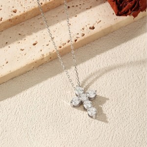 Wholesale 925 Sterling Silver Moissanite Cross Faith Necklace 110300043 Wholesale 925 Sterling Silver Moissanite Cross Faith Necklace 110300043