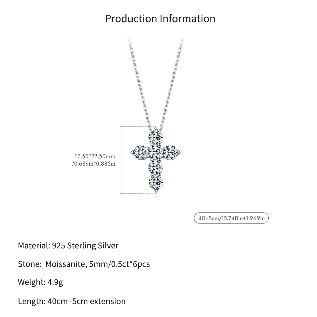 Wholesale 925 Sterling Silver Moissanite Cross Faith Necklace 110300043 - image2