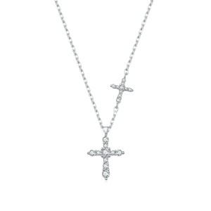 Wholesale 925 Sterling Silver Moissanite Double Cross Necklace 110300044