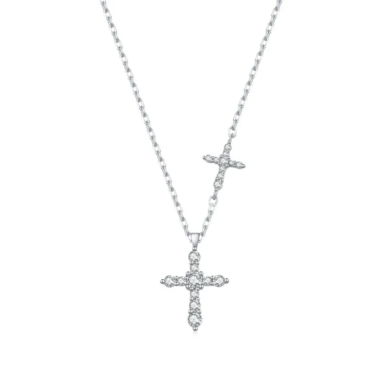 Wholesale 925 Sterling Silver Moissanite Double Cross Necklace 110300044 Wholesale 925 Sterling Silver Moissanite Double Cross Necklace 110300044