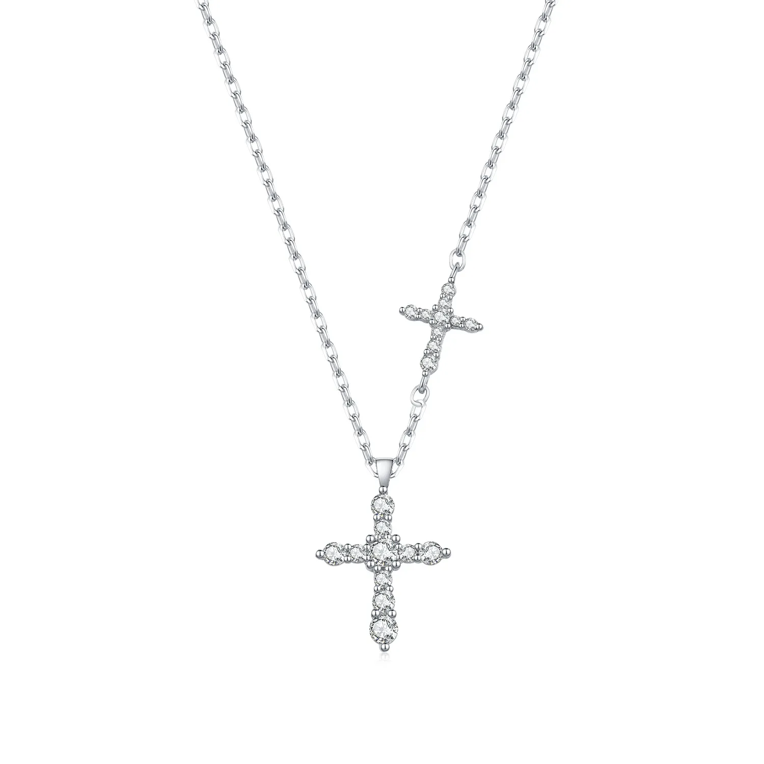 Wholesale 925 Sterling Silver Moissanite Double Cross Necklace 110300044