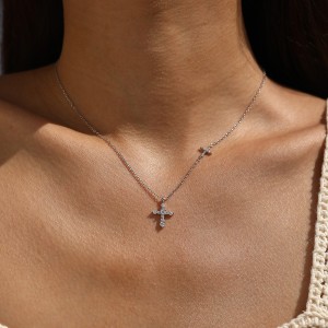 Wholesale 925 Sterling Silver Moissanite Double Cross Necklace 110300044