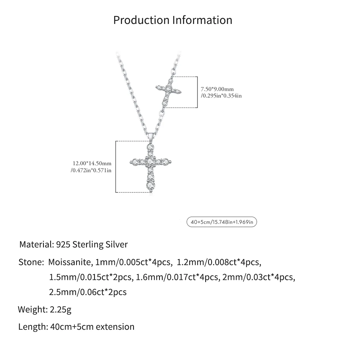 Wholesale 925 Sterling Silver Moissanite Double Cross Necklace 110300044 - image2