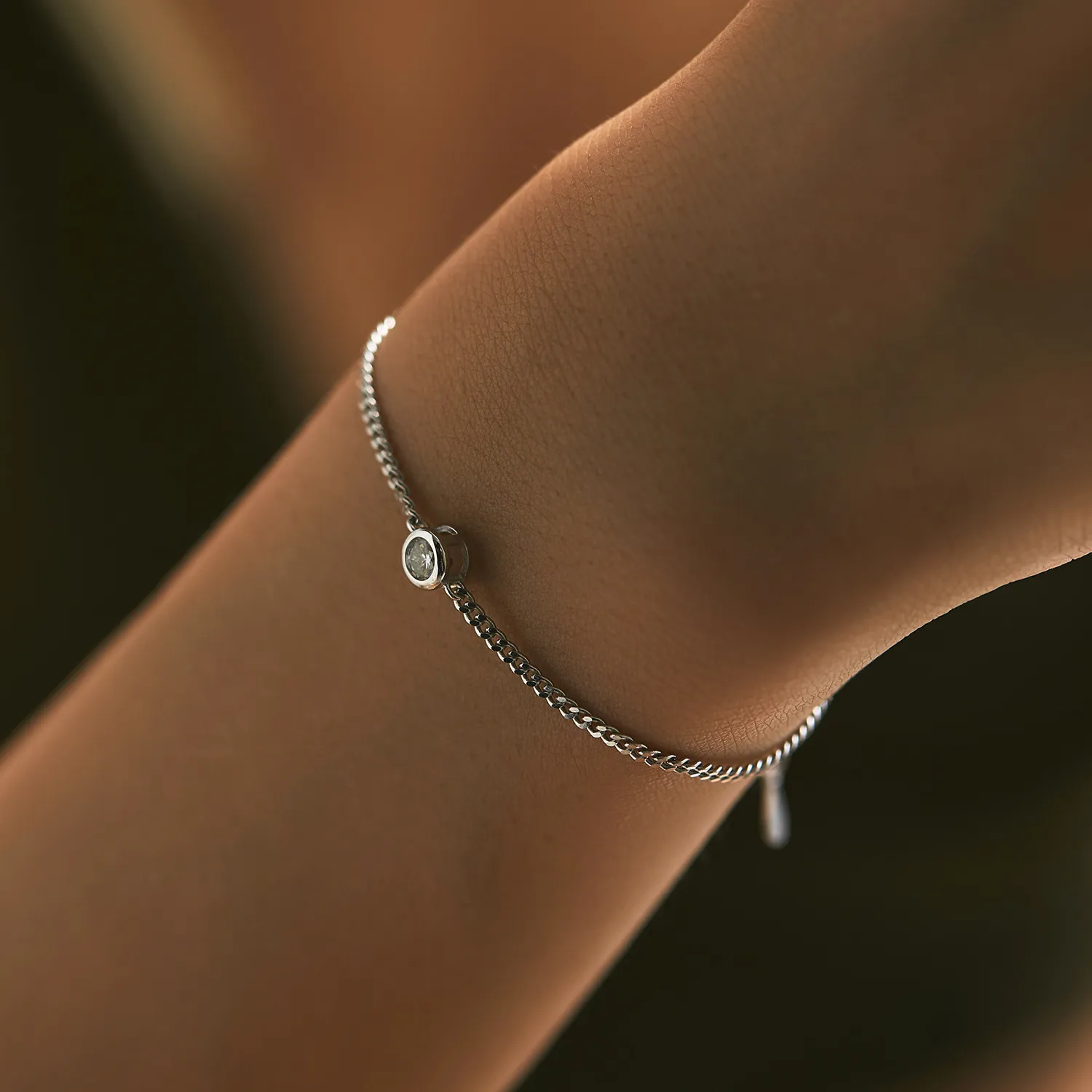 S925 Minimalist Moissanite Solitaire Chain Bracelet 110400002 - image1