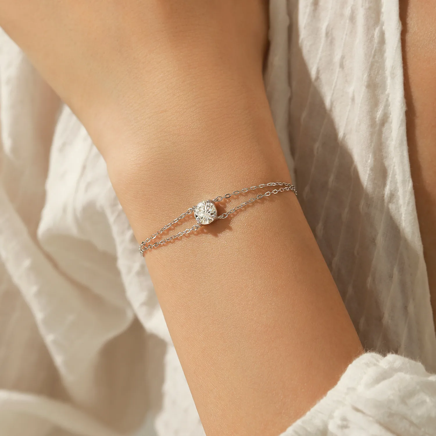 925 Sterling Silver 1Ct Moissanite Layered Bracelet 110400007 - image1