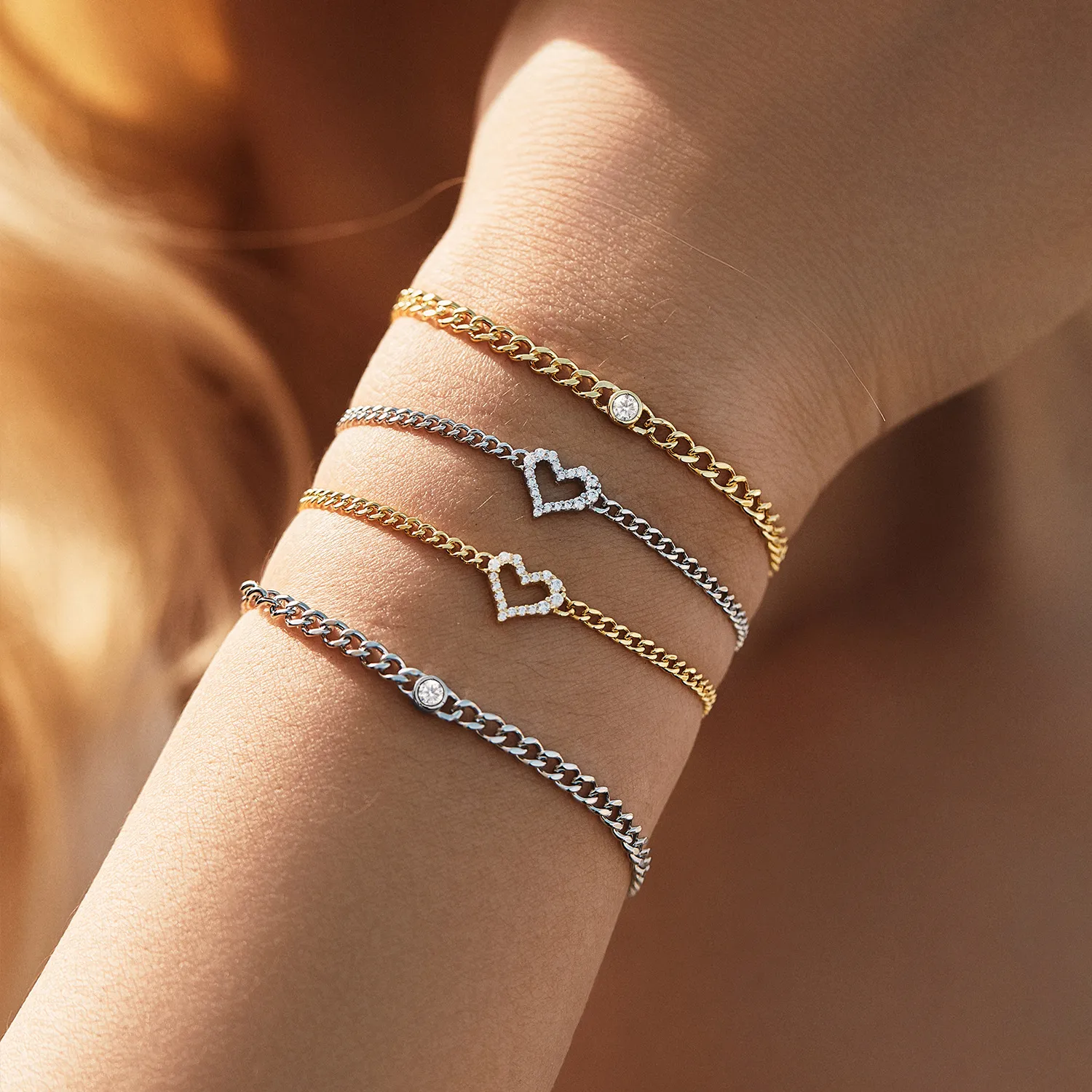 925 Sterling Silver Minimalist Moissanite Chain Bracelet 110400012 - image1