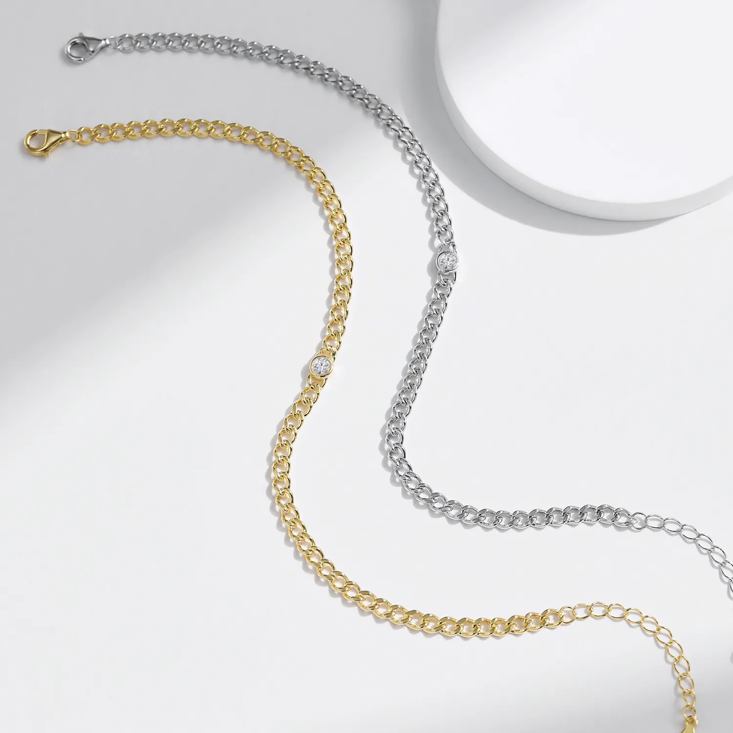 925 Sterling Silver Minimalist Moissanite Chain Bracelet 110400012 - image2