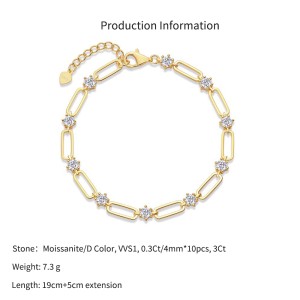 925 Sterling Silver 0.3Ct Moissanite Paperclip Link Bracelet 110400016 925 Sterling Silver 0.3Ct Moissanite Paperclip Link Bracelet 110400016