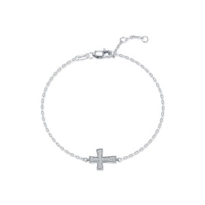 925 Sterling Silver Moissanite Cross Pave Bracelet 110400018