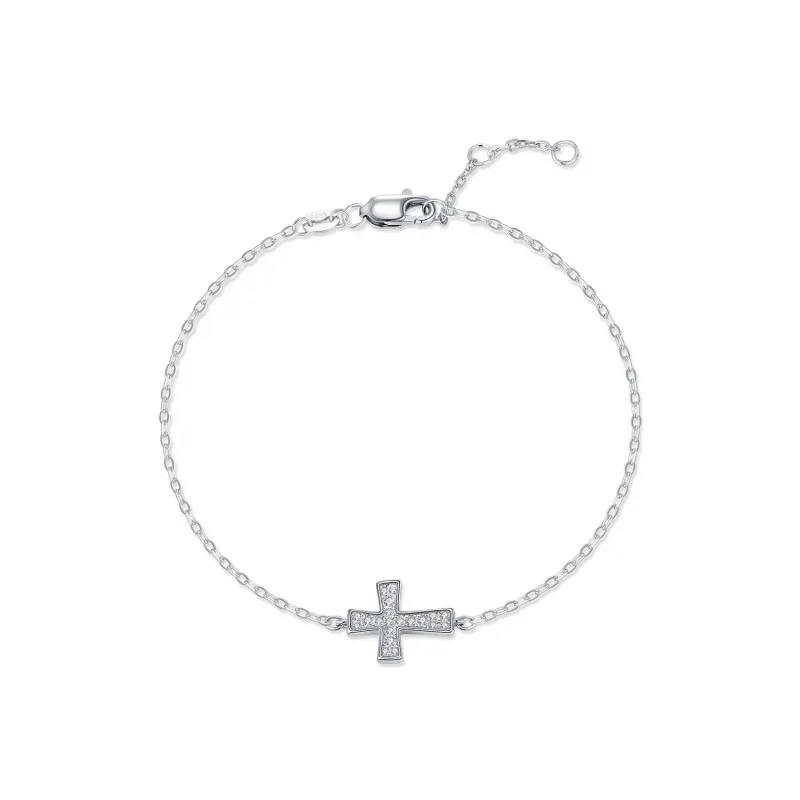 925 Sterling Silver Moissanite Cross Pave Bracelet 110400018
