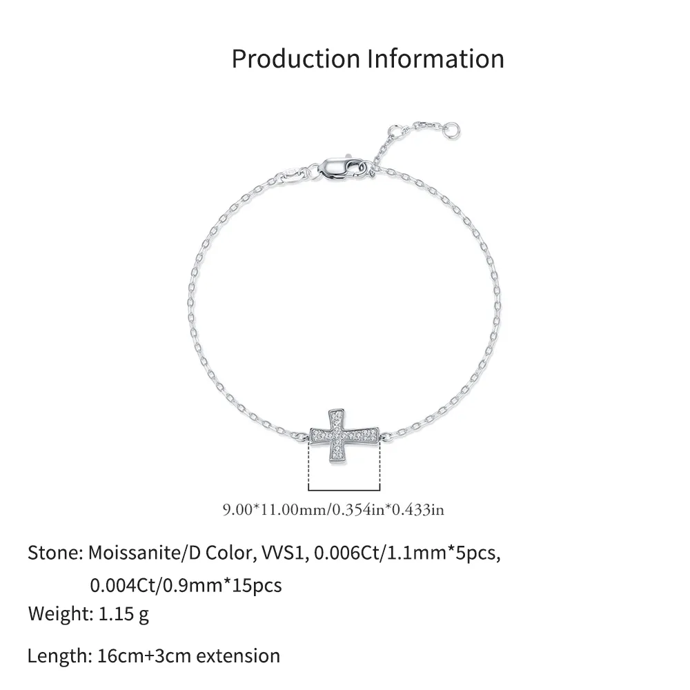 925 Sterling Silver Moissanite Cross Pave Bracelet 110400018 - image2