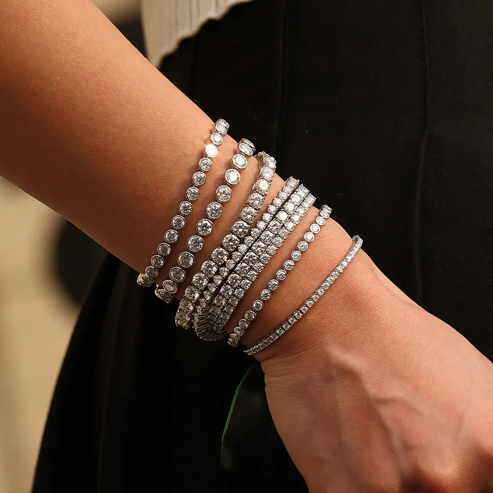 925 Sterling Silver 3/4/5mm Moissanite Bubble Tennis Bracelet 110400019 - image1