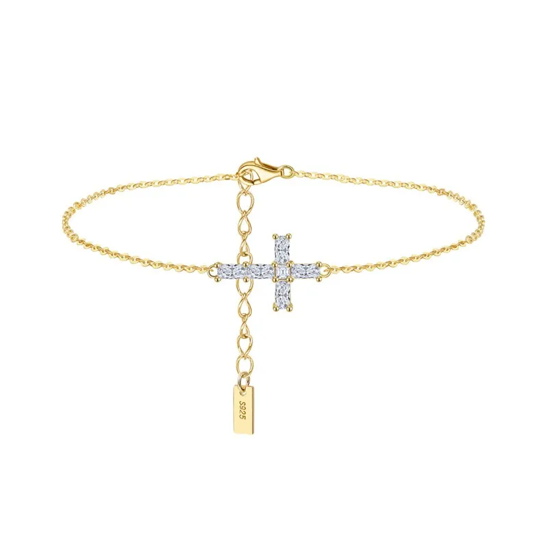 925 Sterling Silver Emerald Cut Moissanite Cross Bracelet 110400020